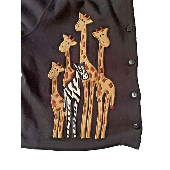 Bechamel Black Button-Up Cardigan With Giraffe & Zebra Embroidery - Picture 3 of 10
